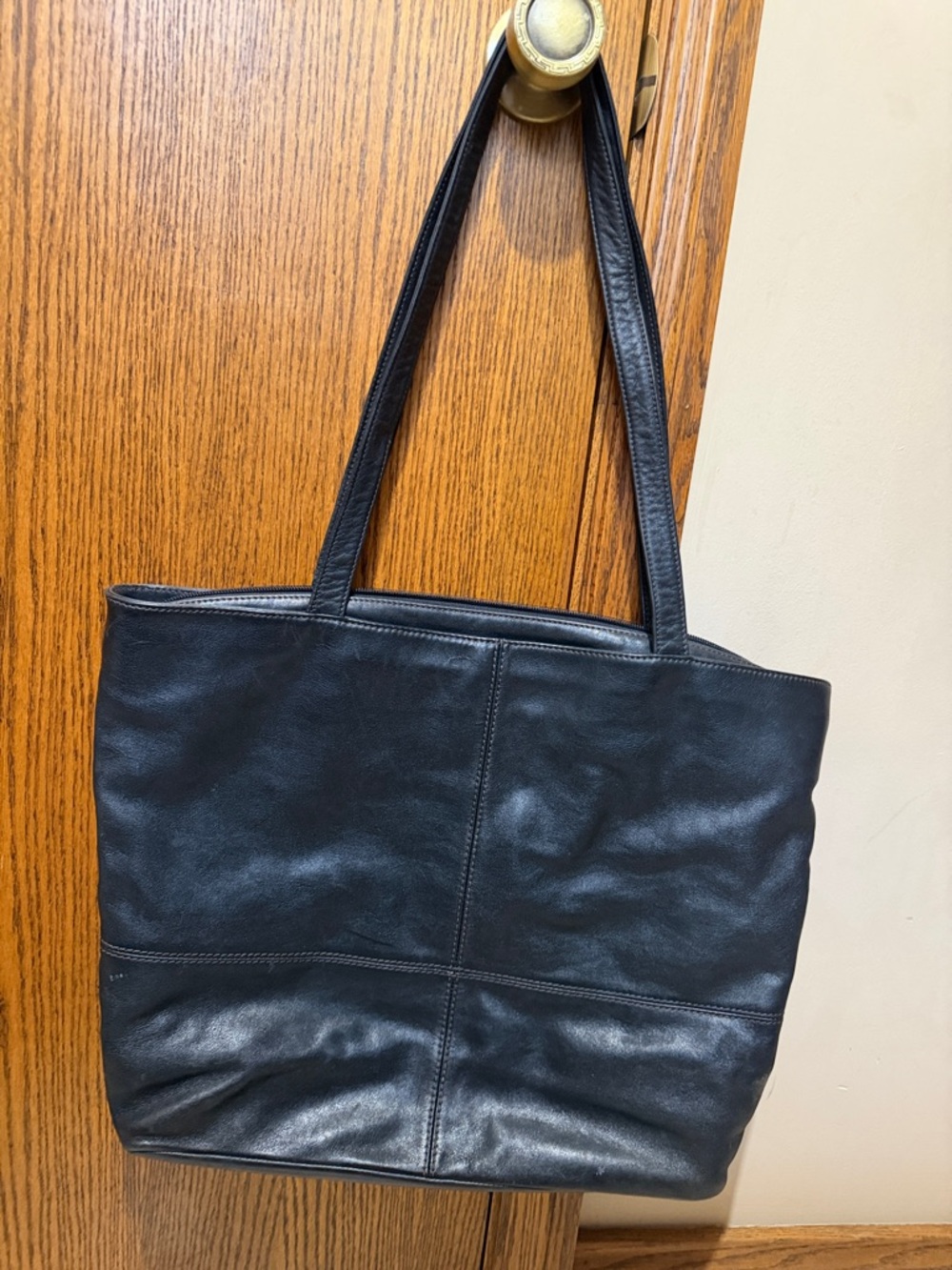 Eddie Bauer Black Leather Panel Tote